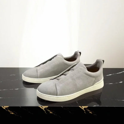 Men's Summer Casual Shoes — Top Layer Cow Leather, Breathable Luxury Deer Skin Slip-On Sneakers