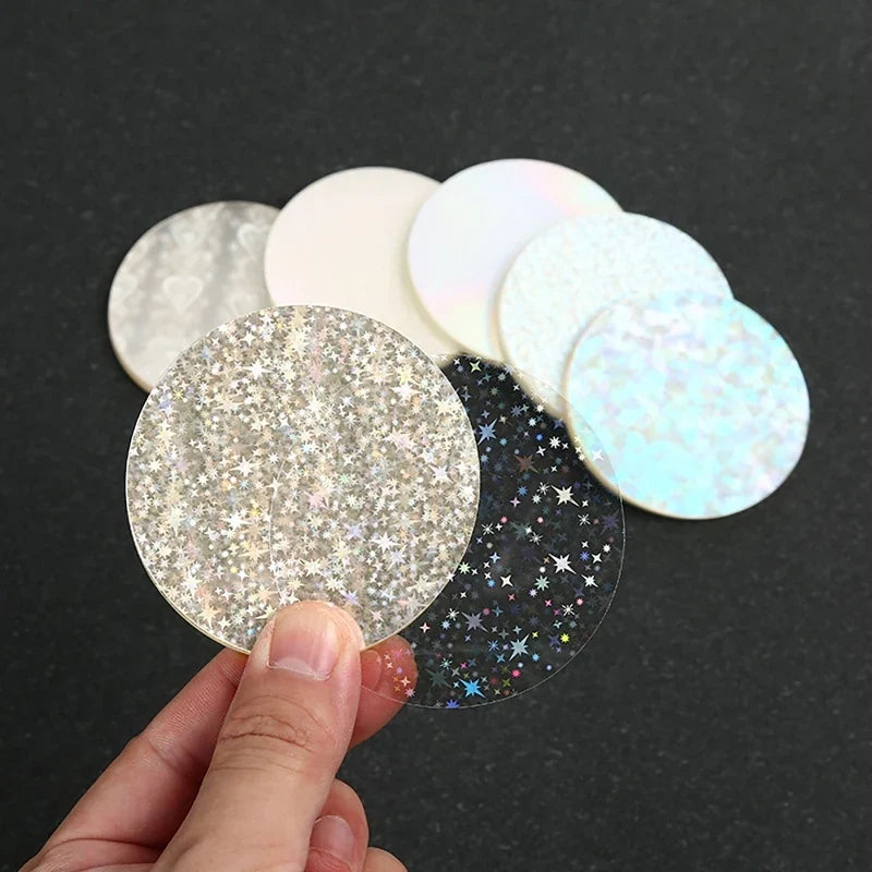 100PCS 58mm Transparent Badge Film Covers – Clear Laser Star Pattern Protective Sheets for Button Badge Maker