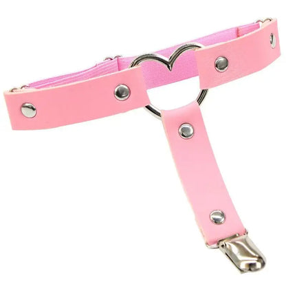 Punk Metal Tassel Choker - Pink PU Leather Spiked Gothic Collar Necklace for Women