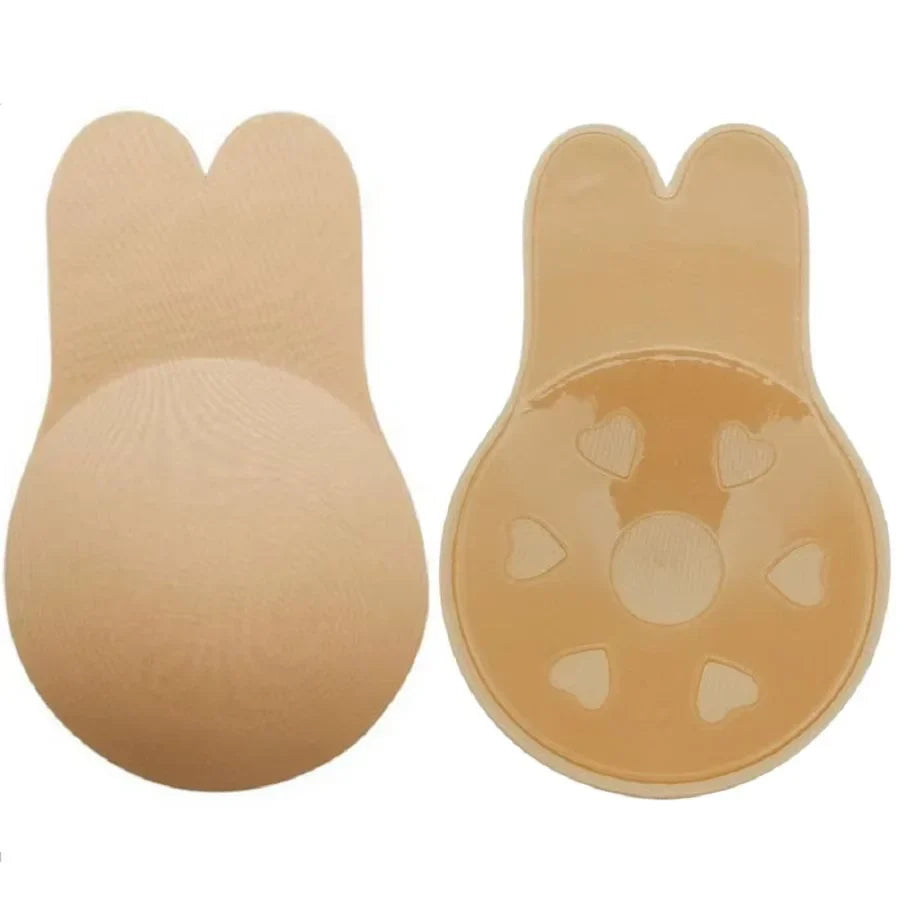 Silicone Push-Up Strapless Invisible Bra – Reusable Adhesive Lift Tape with Rabbit Nipple Covers for Women