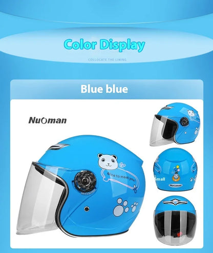Children's Helmet with Cute Cartoon Pattern – Anti-Fall Open Face Safety Helmet for Kids, Four Seasons Motorcycle Protection
