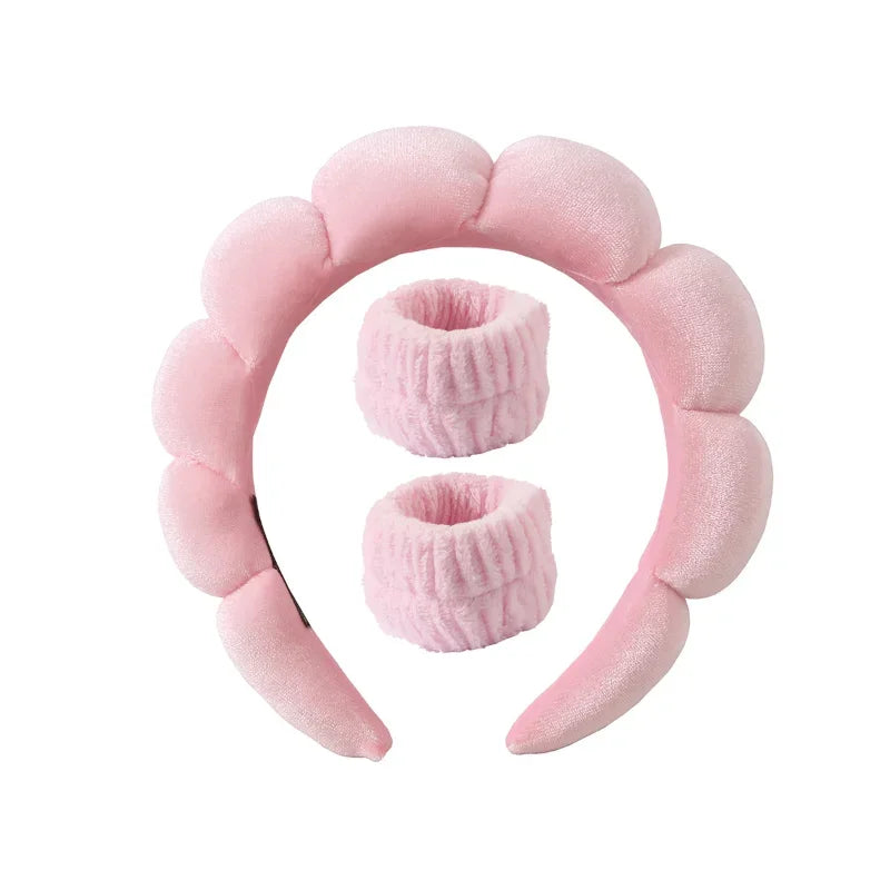 Sponge Spa Headband with Wristbands – Wide Padded Face Washing, Skin Care, Makeup Removal & Shower Headband for Women & Girls
