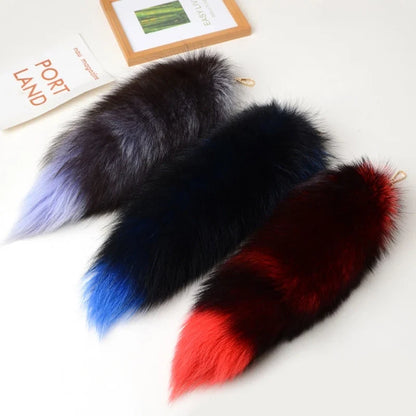 Plush Fox & Raccoon Tail Keychain – 28cm Furry Animal Tail Pompom Bag Charm & Keyring Pendant