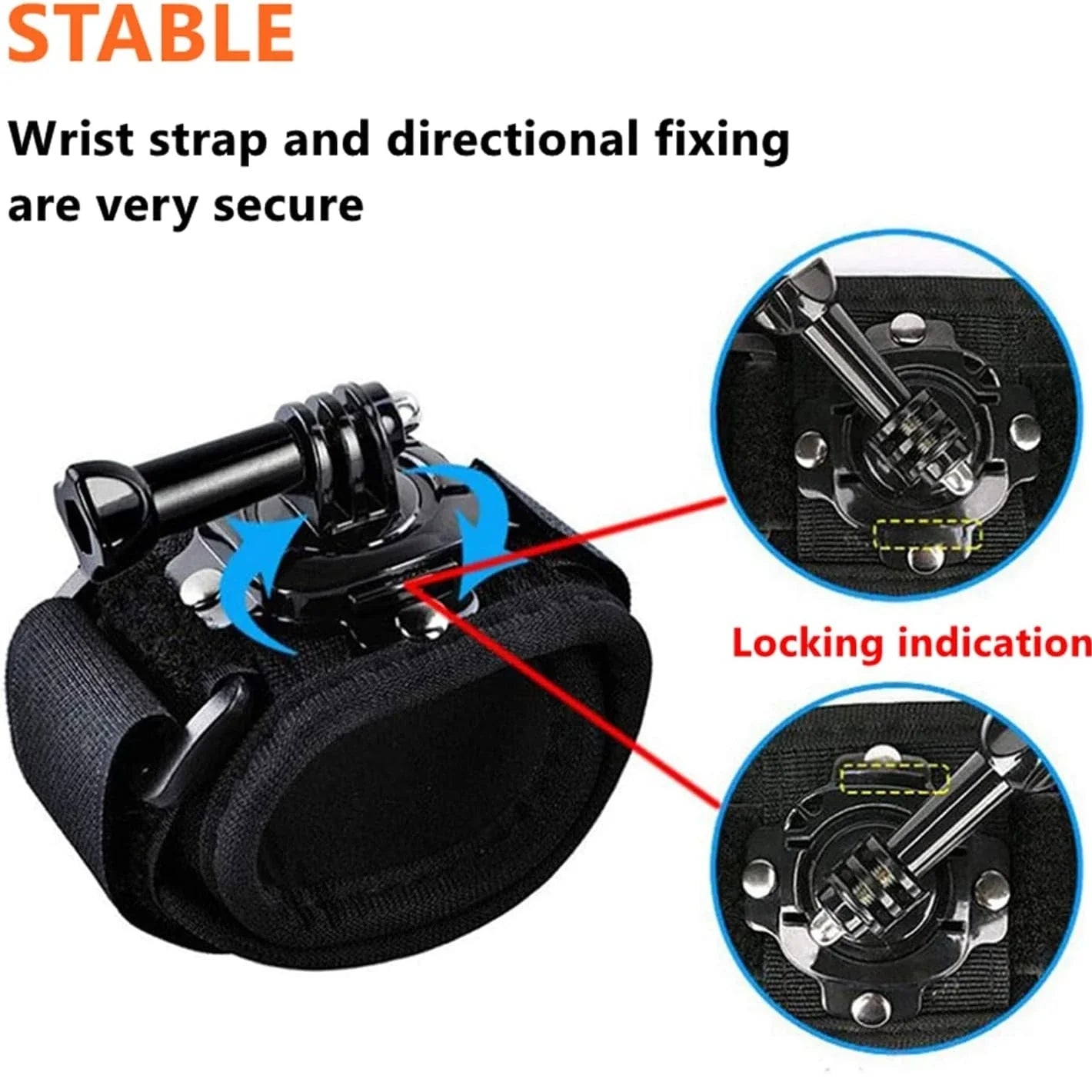 360° Rotating Wrist Strap — Compatible with GoPro Hero 12–2, AKASO, EKEN, DJI, Yi, Apeman Action Cameras