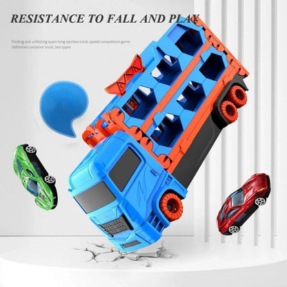 Large Car Transporter Truck with Folding Track - Alloy Racing Vehicle Storage, Competitive Games for Boys, Novel Children's Gift