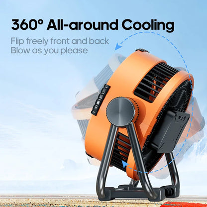 KINSCOTER 6-in-1 Portable Camping Fan — 20000mAh Rechargeable Outdoor Fan with 4 Speeds, Hook & LED Light