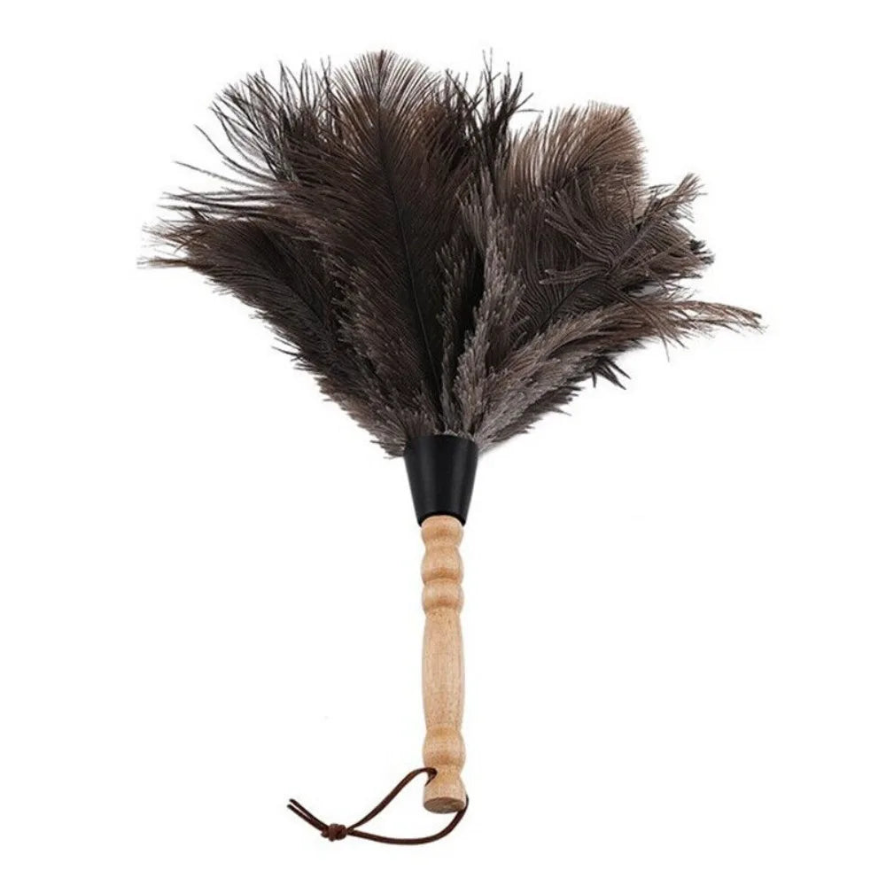 Ostrich Feather Dusting Brush – Wooden Handle Anti-Static Household & Car Cleaning Duster Tool