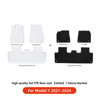 YZ TPE White Foot Pad — Fully-Surrounded Floor Liner for Tesla Model 3 & Model Y (2021–2025) | Waterproof, Non-Slip
