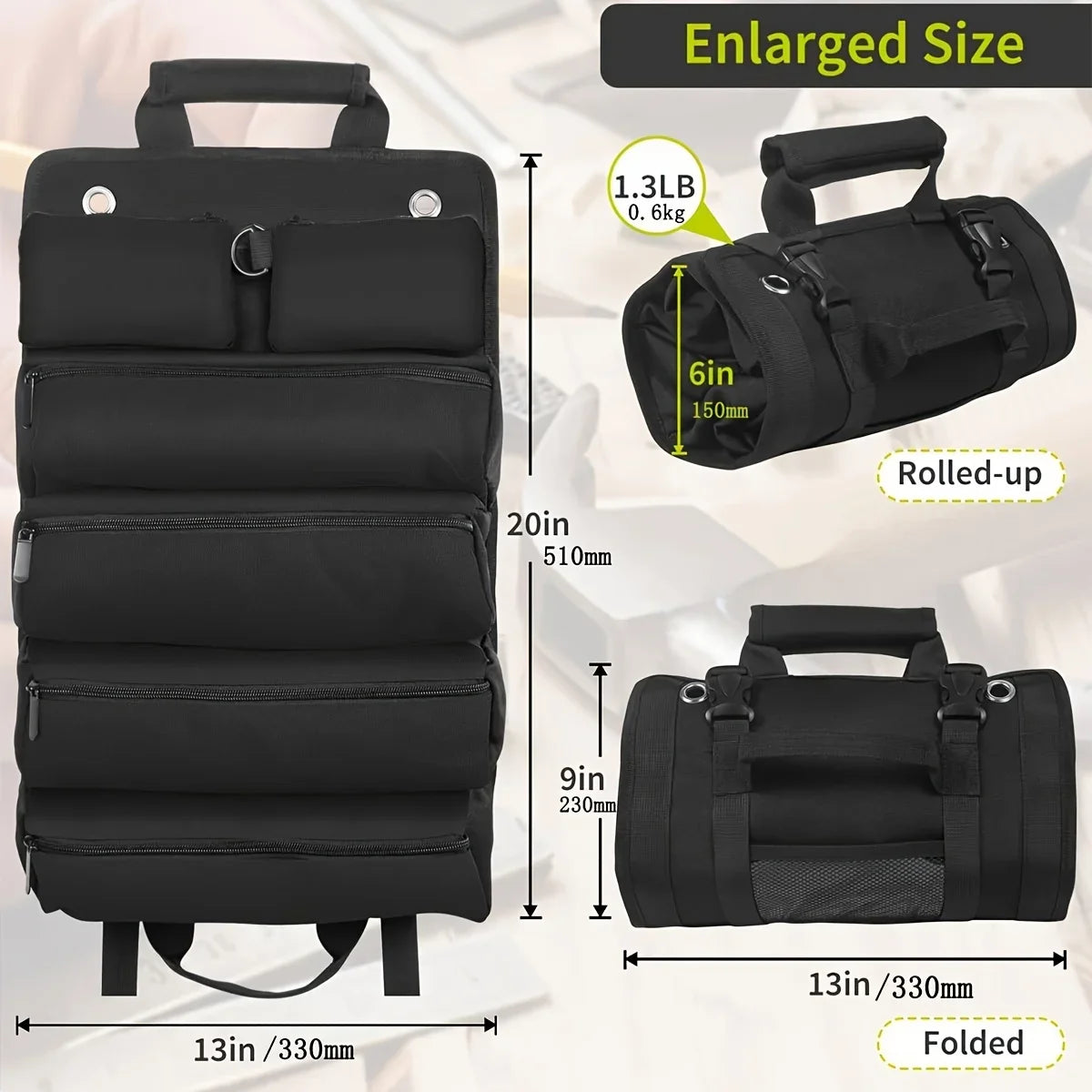 Roll-Up Tool Bag Organizer - Heavy-Duty Portable Tool Bag with 6 Detachable Pouches