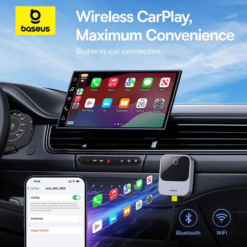 Baseus Wireless CarPlay Adapter – Smart CarPlay Box for iOS, Wired to Wireless Display, Plug and Play with Bluetooth and WiFi Connectivity