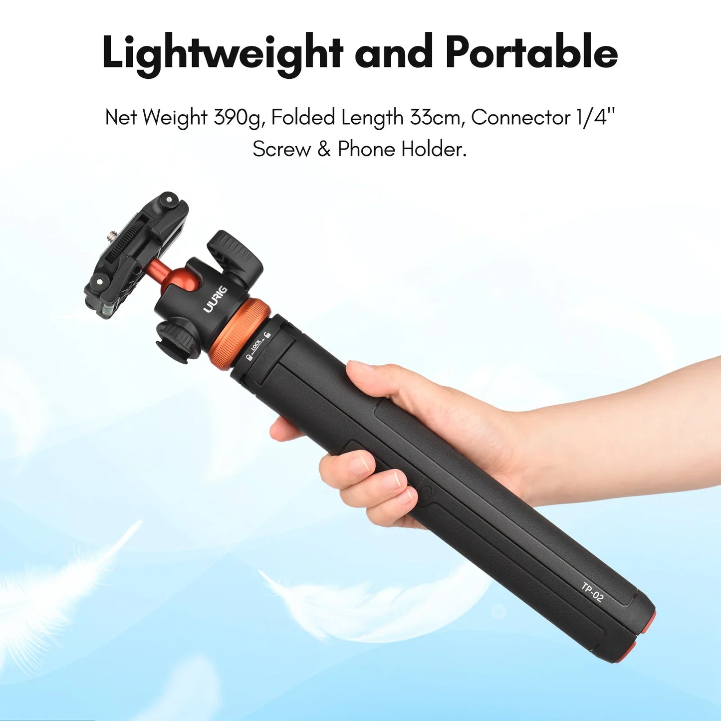 UURIG TP-02/TP-03 Selfie Stick Tripod — Flexible Ball, 130cm Max Height with 1/4'' Screw for Smartphone & Camera Vlogging