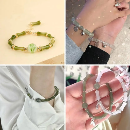 30PCS Green Glass Bamboo Beads - Jade Tube Shape Loose Beads for DIY Bracelet, Necklace & Jewelry Making Accessories