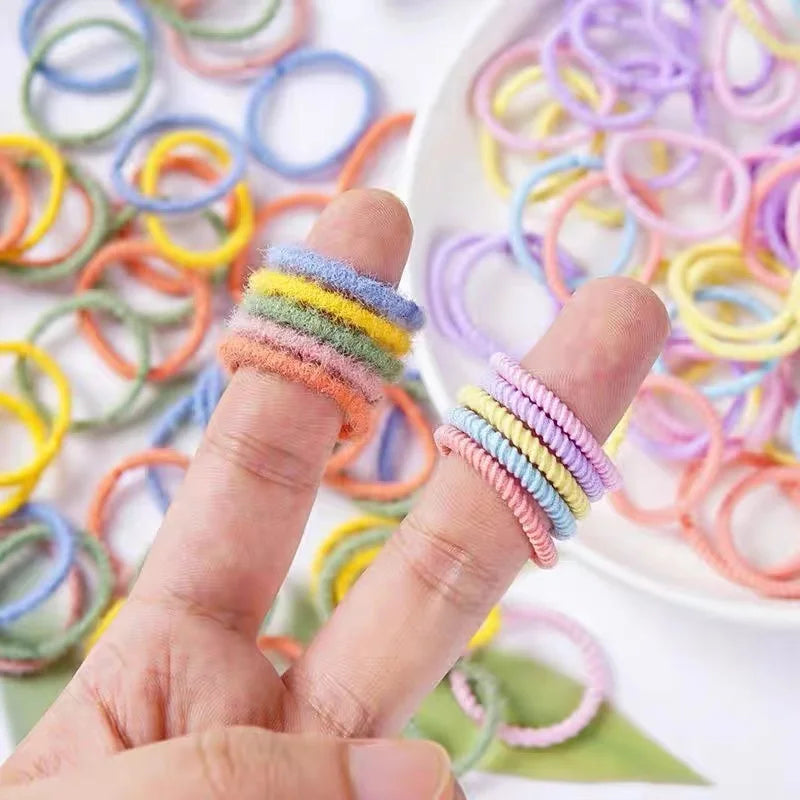 [100 Pack] Baby Rubber Bands - High Elastic, Seamless Thumb Rings for Toddlers, Gentle on Hair Scrunchies Set