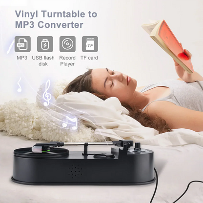Portable 33/45RPM Phonograph Turntable — Vinyl to MP3 Converter with TF Card/USB & Built-in Speaker