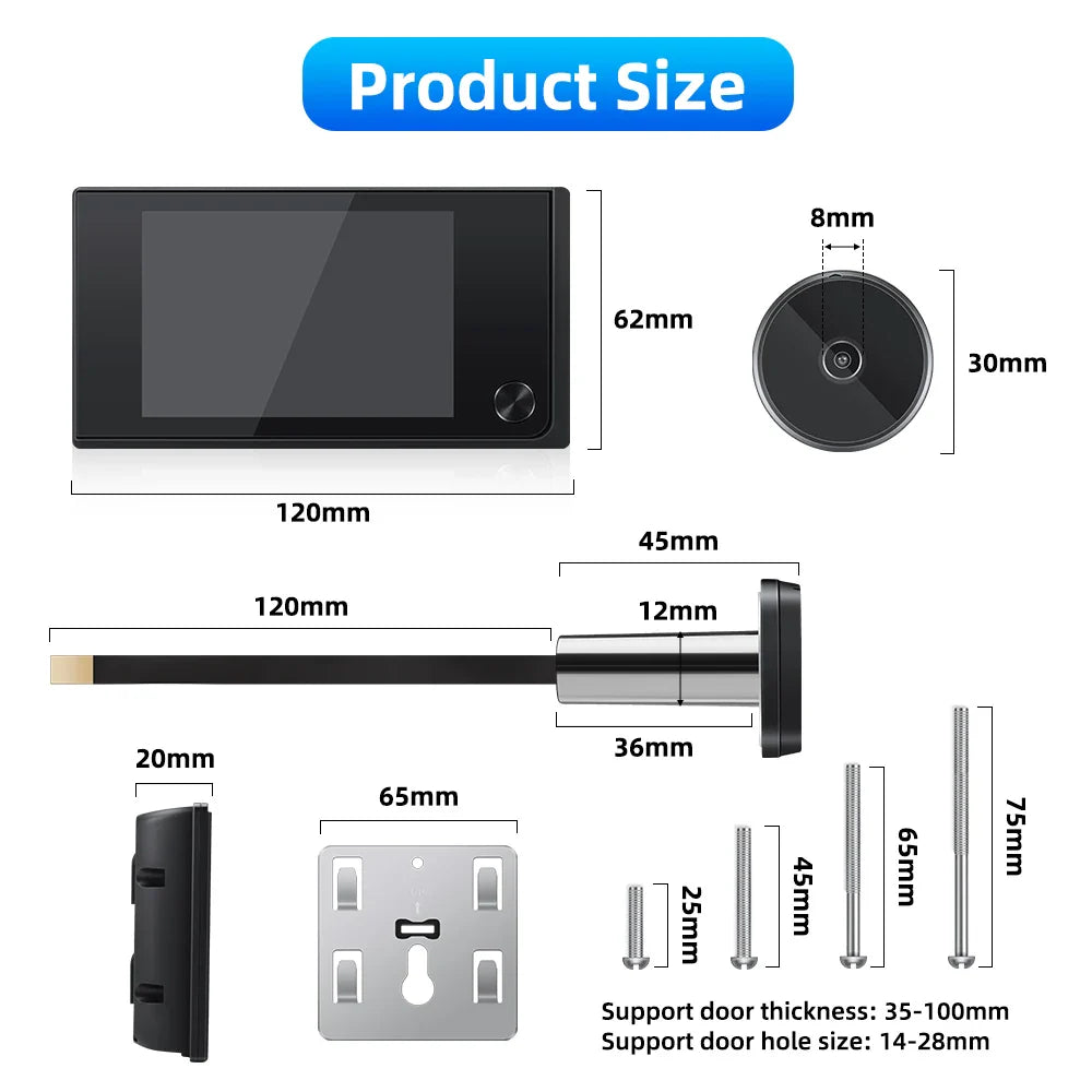 Awapow 3.5" Digital Door Viewer — 120° HD LCD Peephole Camera, 2MP Cat Eye Doorbell Monitor