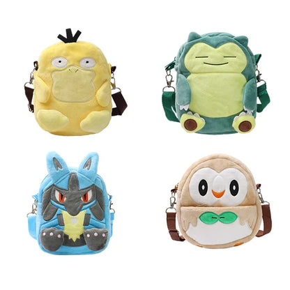 Pokemon Plush Backpack – Pikachu, Gengar, Mimikyu, Snorlax, Rowlet, Psyduck, Lucario, Charmander Anime Shoulder Bag & Doll Toy