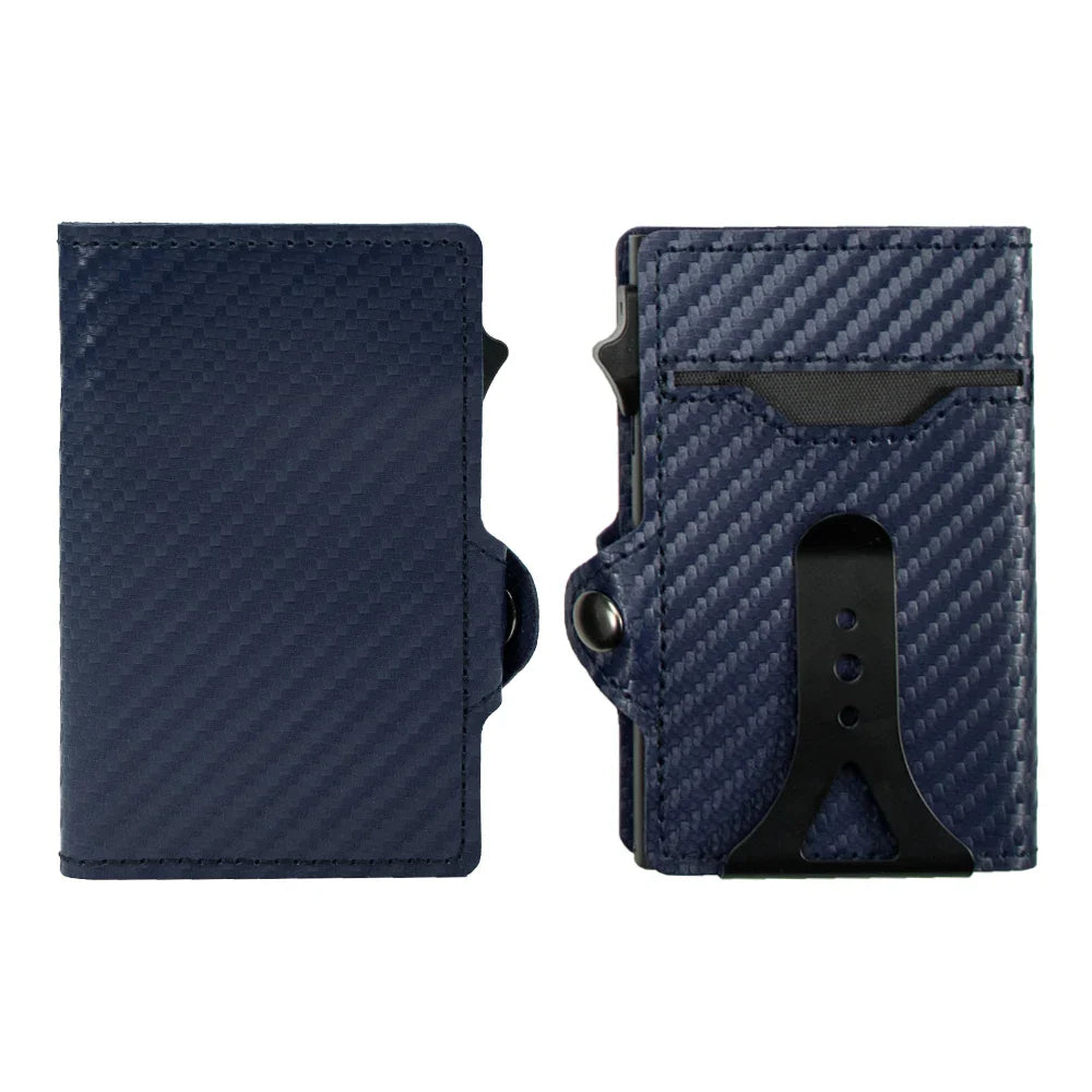 CASEKEY PU Leather Men’s Pop-Up Card Holder Wallet – Slim Minimalist Anti-RFID Smart Wallet with Money Clip & ID Window