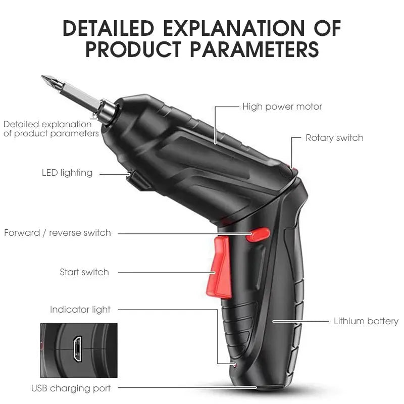 3.6V Power Tools Set - Household Maintenance Repair Kit with 1800mAh Lithium Battery Mini Electric Drill Cordless Screwdriver