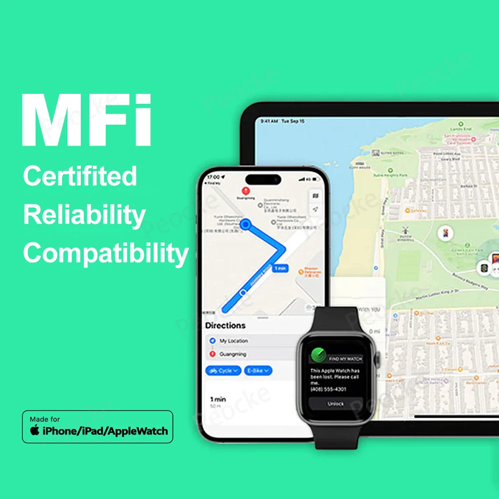Ultra-Thin Wallet Anti-Loss GPS Tracker Card – Bluetooth Smart Tag with Wireless Charging, IP67 Waterproof for iPhone