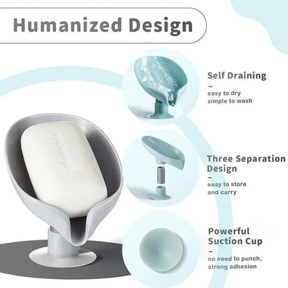 Leaf Shape Soap Holder: Drain Soap Box with Suction Cup Tray - Shower Sponge Container for Kitchen & Bathroom Accessories