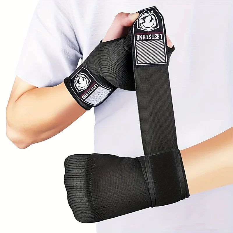 MMA Half Finger Gel Boxing Gloves with Long Wrist Strap - Muay Thai & Sanda Training Inner Hand Wrap Accessory