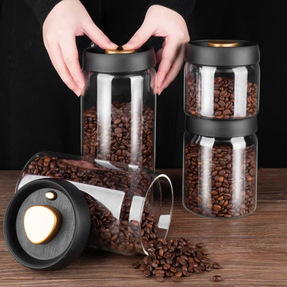 GIANXI Vacuum Sealed Glass Jug | Airtight Canister for Coffee Beans, Food Grains, Candy | Fresh Storage Jar Kitchen Accessory
