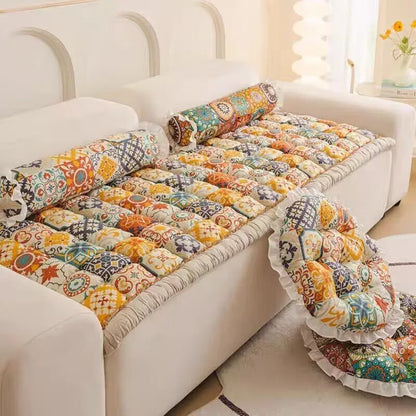 Cotton Floral Sofa Cover - Anti-Slip Couch Cushion & Tatami Furniture Protector