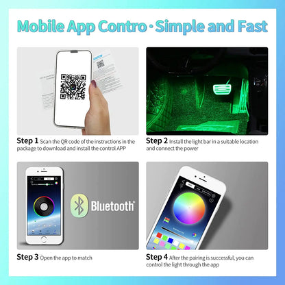 Neon LED Car Interior Ambient Foot Strip Light Kit: Remote & App Controlled RGB Decorative Lamps for Auto Atmosphere Enhancement