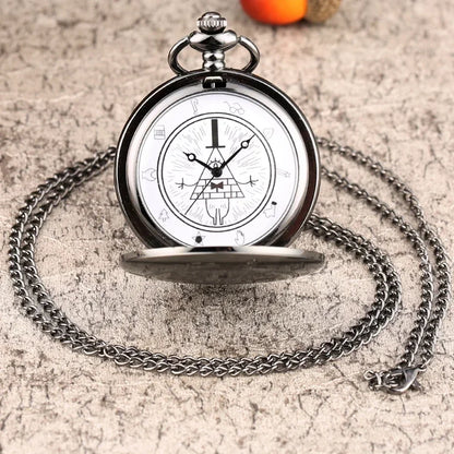 Eye of Providence Triangle Devil Quartz Pocket Watch - Gravity Bill Cipher Fall Time Gem Necklace Pendant Clock Gift