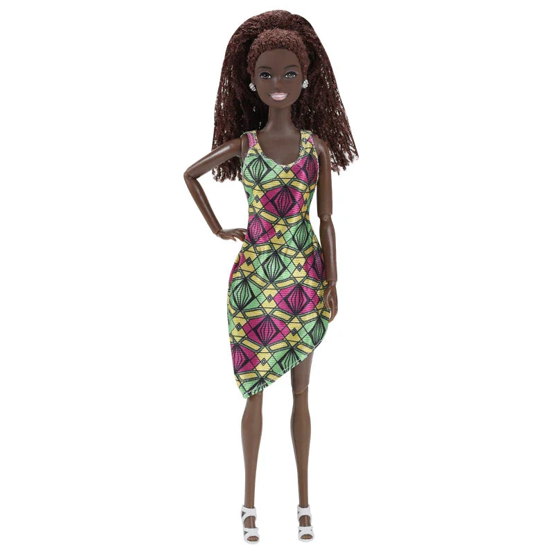 30cm Black Female Doll – Fashion Dress & Shoes, Brown Hair African Doll for Girls, Birthday Gift