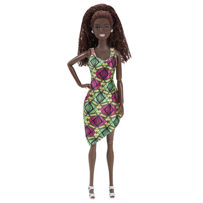 30cm Black Female Doll – Fashion Dress & Shoes, Brown Hair African Doll for Girls, Birthday Gift