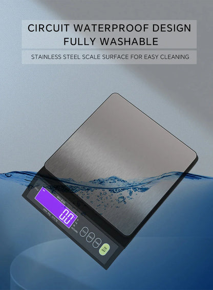 5kg/0.1g and 10kg/1g Digital Electronic Kitchen Scale, LCD Display, Fully Waterproof Stainless Steel Weighing Tool for Baking