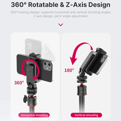 360° Rotatable Phone Tripod Mount with Dual Cold Shoe – Multi-Functional Clamp Holder for Vlogging & Streaming