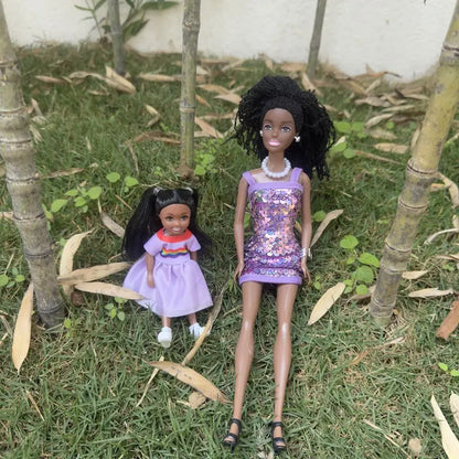 Kawaii African Girls Doll Set — 30cm Mother & 14cm Daughter with Clothes, DIY Kids Toy Birthday Gift
