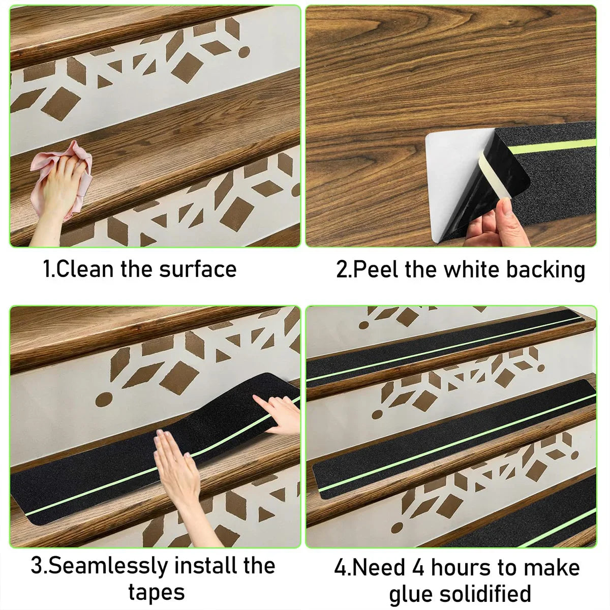 Glow in the Dark Anti-Slip Traction Tape Green Stripe Abrasive Adhesive Stair Tread Safety Grip Tape for Indoor & Outdoor Use
