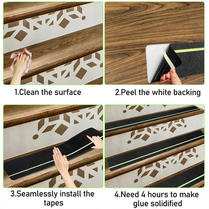 Glow in the Dark Anti-Slip Traction Tape Green Stripe Abrasive Adhesive Stair Tread Safety Grip Tape for Indoor & Outdoor Use