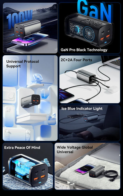 Essager 100W GaN USB-C Charger – Fast Desktop Charger with QC 4.0/3.0 PD for MacBook, iPhone 15, Samsung, Laptop & POPC