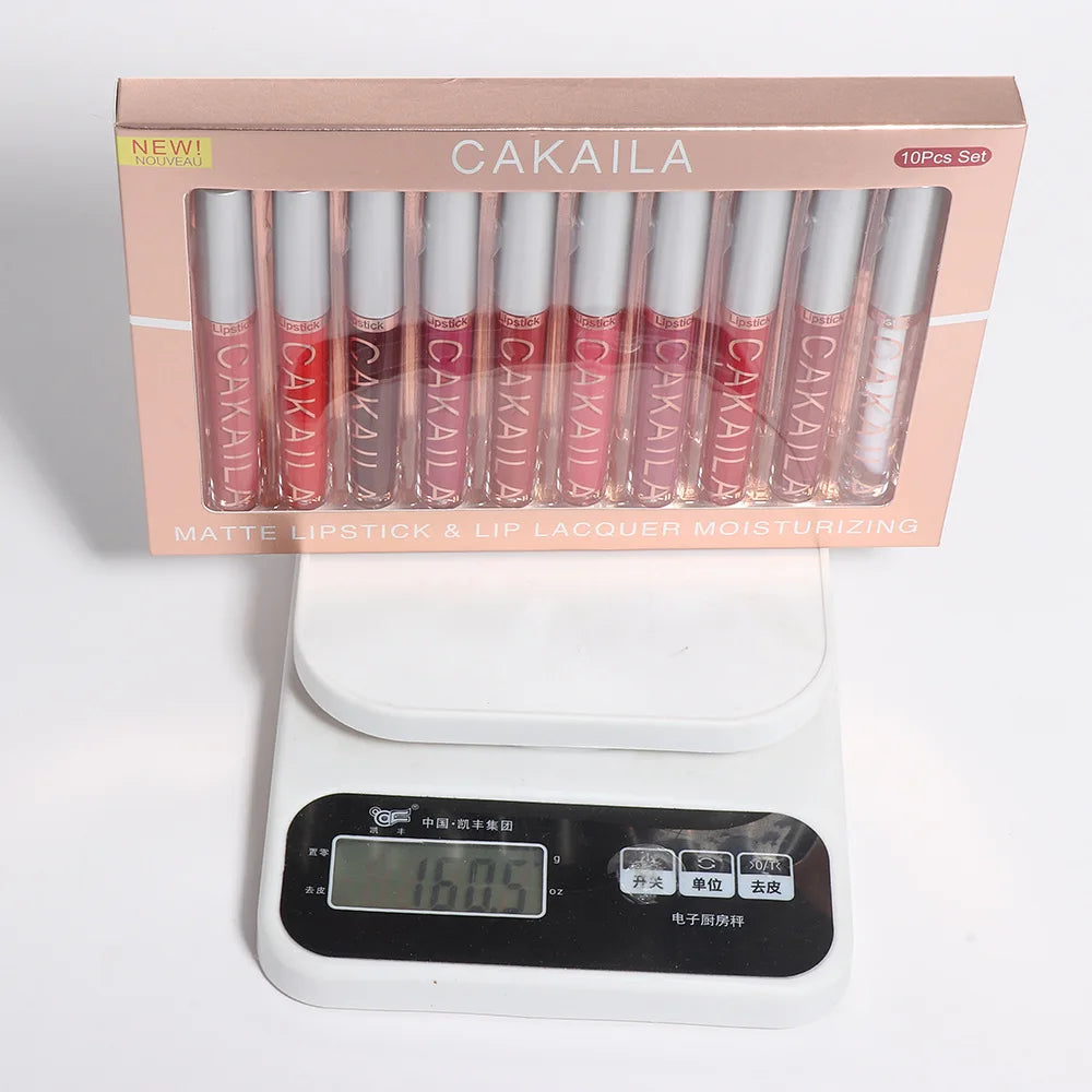 CAKAILA 10-Piece Nude Matte Lip Gloss Set – Waterproof Velvet Liquid Lipstick & Moisturizing Lip Tint for Women