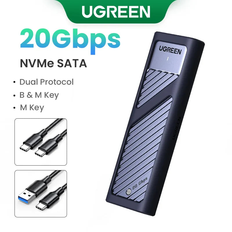 UGREEN M.2 SSD Enclosure – 20Gbps USB 3.2 Gen2 Type-C Adapter for NVMe & SATA SSD (M & B+M Key)