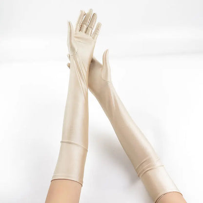 52CM Women’s Elegant Spandex Long Gloves – Thin Soft Stretch Sun Protection Gloves for Stage Performance, Driving, Riding & Cosplay Party Wear