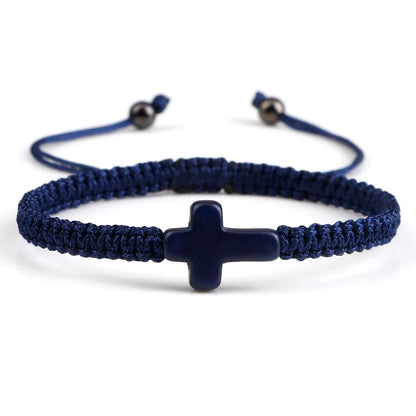 Hand Woven Jesus Cross Bracelet - Red & Black Braided Thread Lucky Couple Jewelry Gift for Men & Women