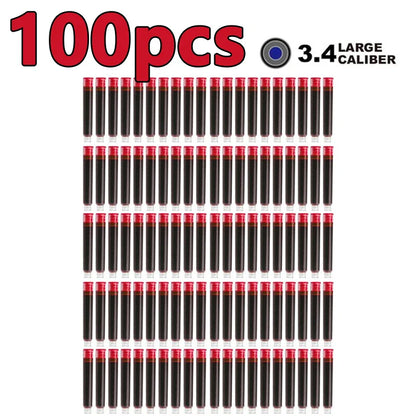 50/100pcs Fountain Pen Ink Cartridges – Black, Blue & Red Refill Set (2.6/3.4mm Bore) High-Quality