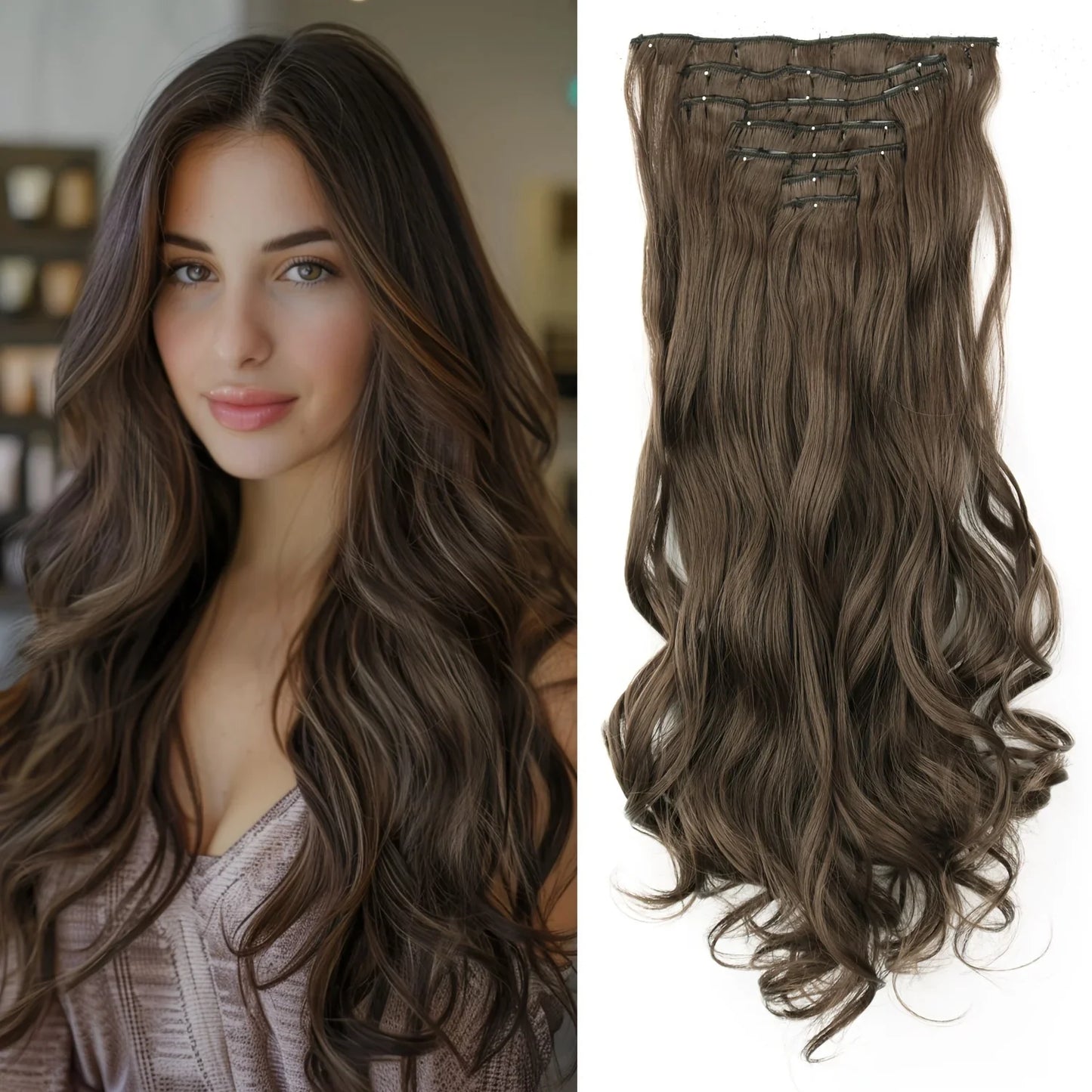 Women’s 7Pcs Hair Extensions with 16 Clips – Natural Black Straight Ombre Hairpiece