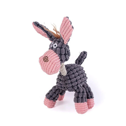 Interactive Pet Sound Toy – Cotton Rope Donkey Plush for Dog & Cat Bite Training, Grey & Brown