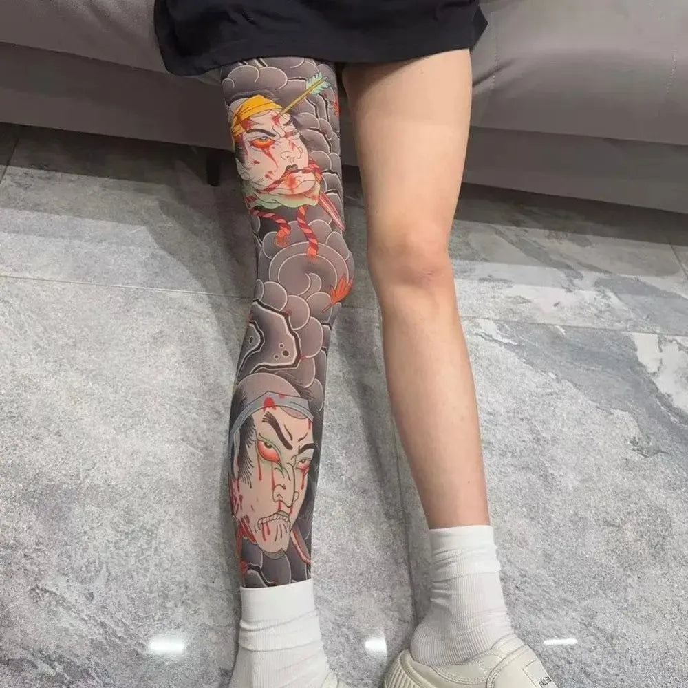 Full Leg Tattoo Socks - Sun-Proof Elastic Stockings for Cycling, Fishing & Casual Wear