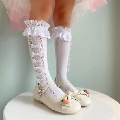 Girls Mid-Calf Socks - Breathable Hollow-Out Layered Stackable Socks