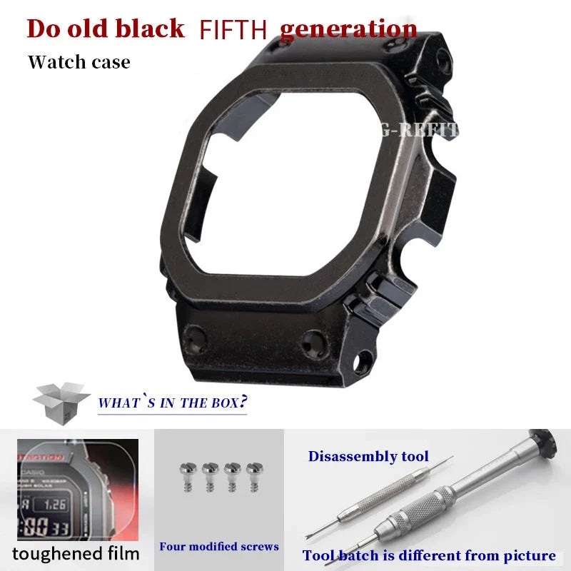 G-Refit V6.0 DW5600 Metal Bezel Kit - Stainless Steel Watch Band Strap & Case Accessories with Tools for GWB5600/GWM5610