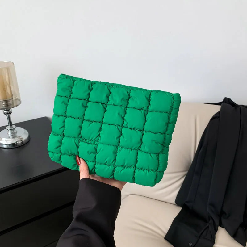 Women’s Quilted Cosmetic Bag — Portable Square Makeup Clutch & Small Toiletry Organizer Handbag