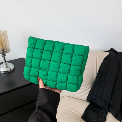 Women’s Quilted Cosmetic Bag — Portable Square Makeup Clutch & Small Toiletry Organizer Handbag