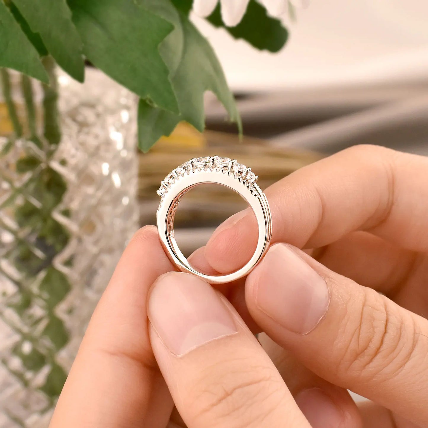 Newshe 925 Sterling Silver Eternity Ring — 1.1ct Round AAAAA CZ Wedding Band for Women, Sizes 4–13